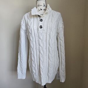 Veta Fisherman Cableknit Sweater Womens M Wool Blend White